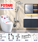 Combo đẹp 12 — tủ xám đen, gương viền LED, sen cây tròn chrome