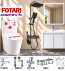 Combo đẹp 13 — tủ trắng, gương LED, sen cây đen bàn gạt, bồn cầu hai khối