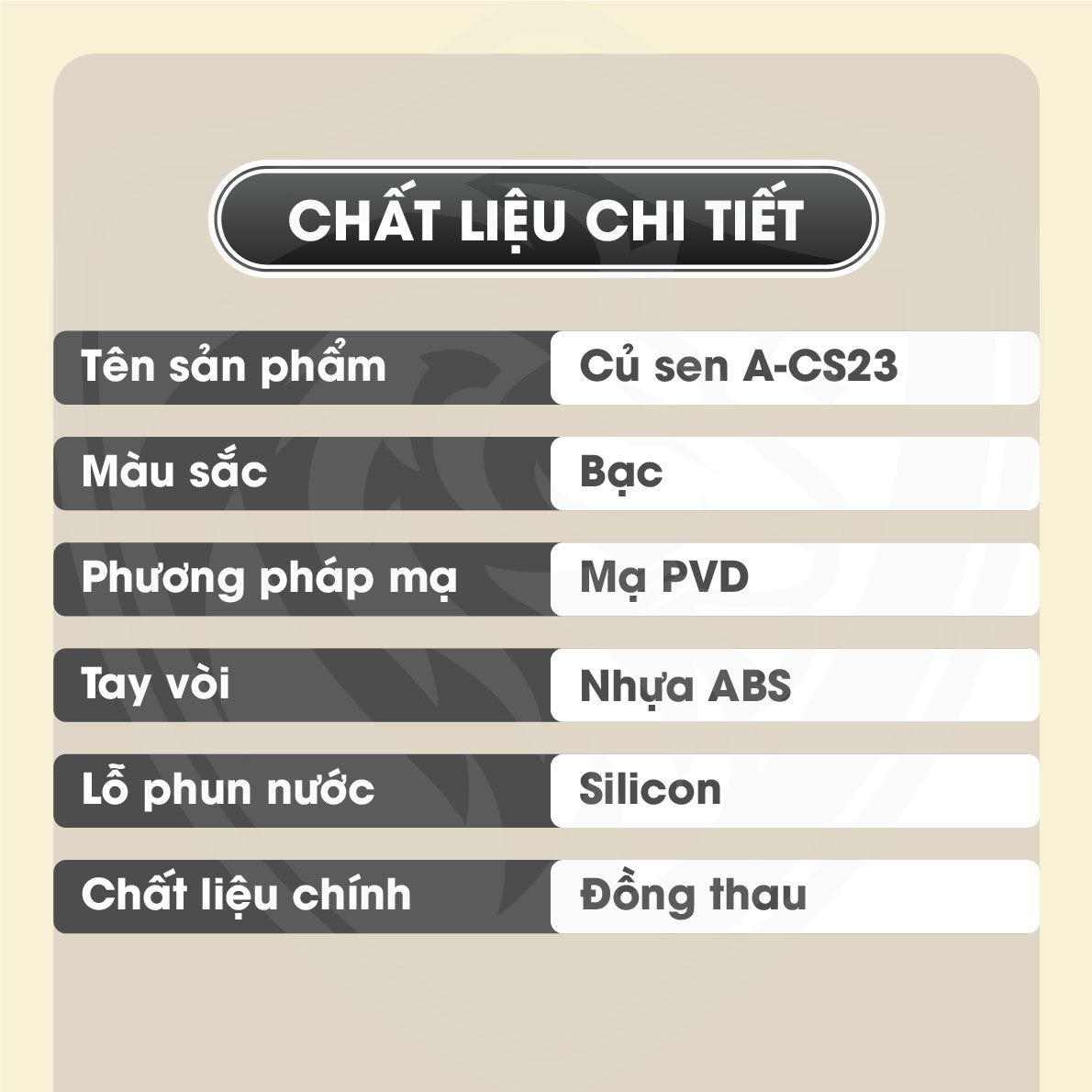 Chi tiết về chất liệu củ sen nóng lạnh ACS23