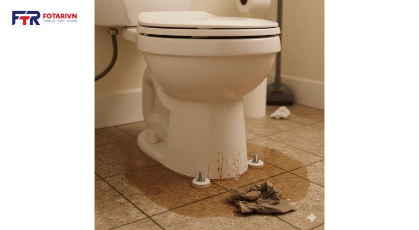 Nước rò rỉ từ chân bồn cầu xuống sàn nhà