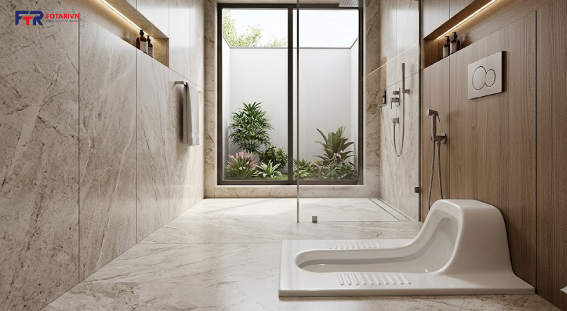 Sử dụng bệt vệ sinh xổm tại không gian nào?