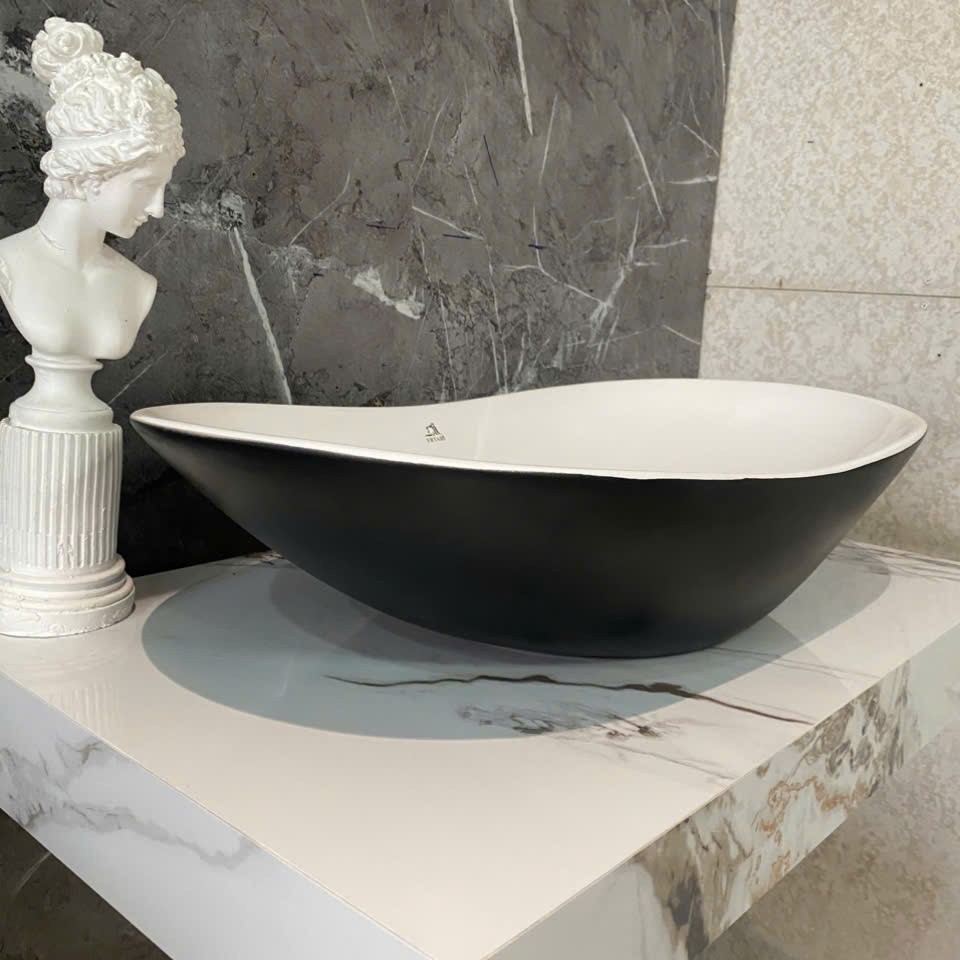 Chậu lavabo men sứ tráng viền Fotari H-112