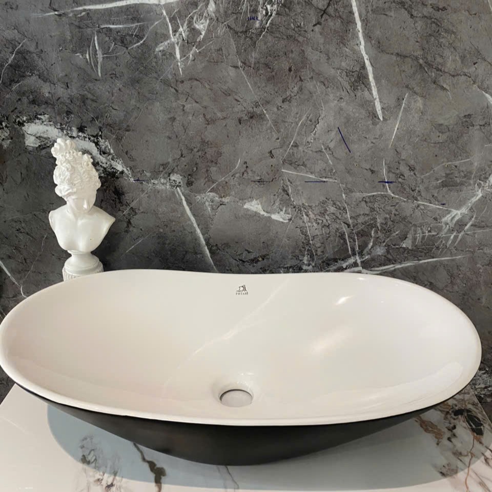 Chậu lavabo men sứ tráng viền Fotari H-112