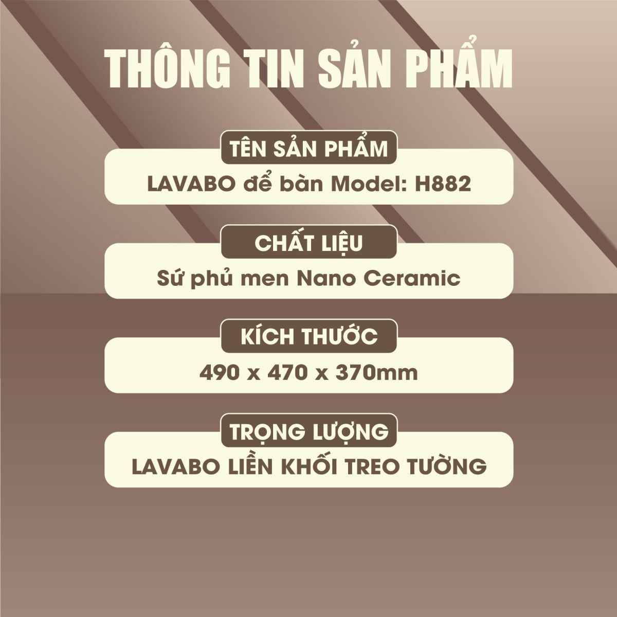 Lavabo Treo Tường Nguyên Khối Fotari H-882 7