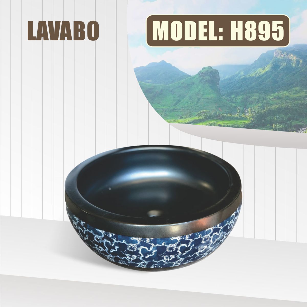 Chậu Lavabo Sứ Đặt Bàn Có Họa Tiết H-895