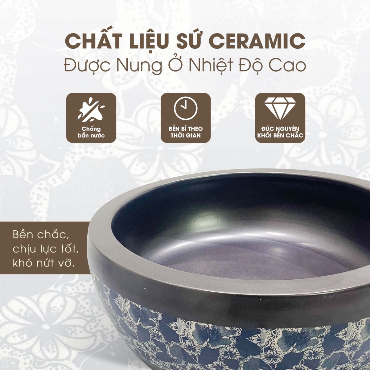 Chậu Lavabo Sứ Đặt Bàn Có Họa Tiết H-895 2
