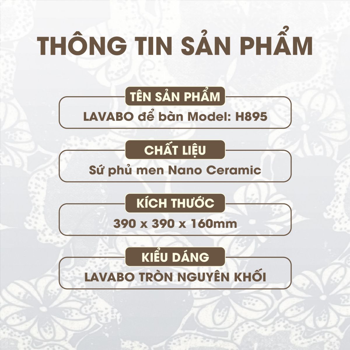 Chậu Lavabo Sứ Đặt Bàn Có Họa Tiết H-895 5
