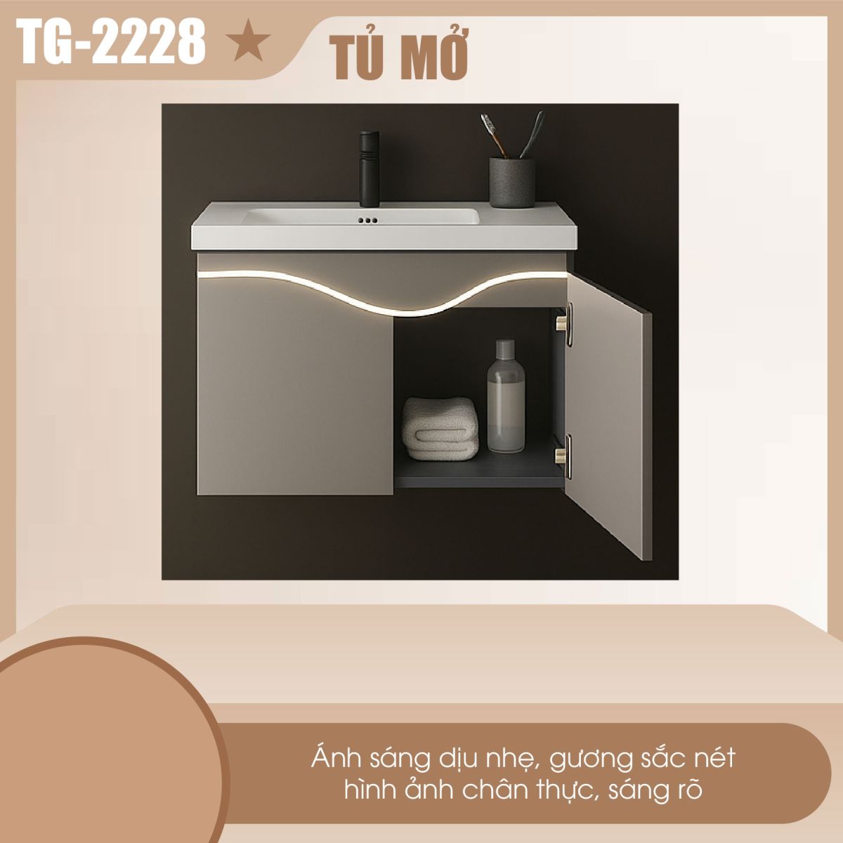 Tủ Lavabo Plywood Gương Đèn Led TG-2228 3