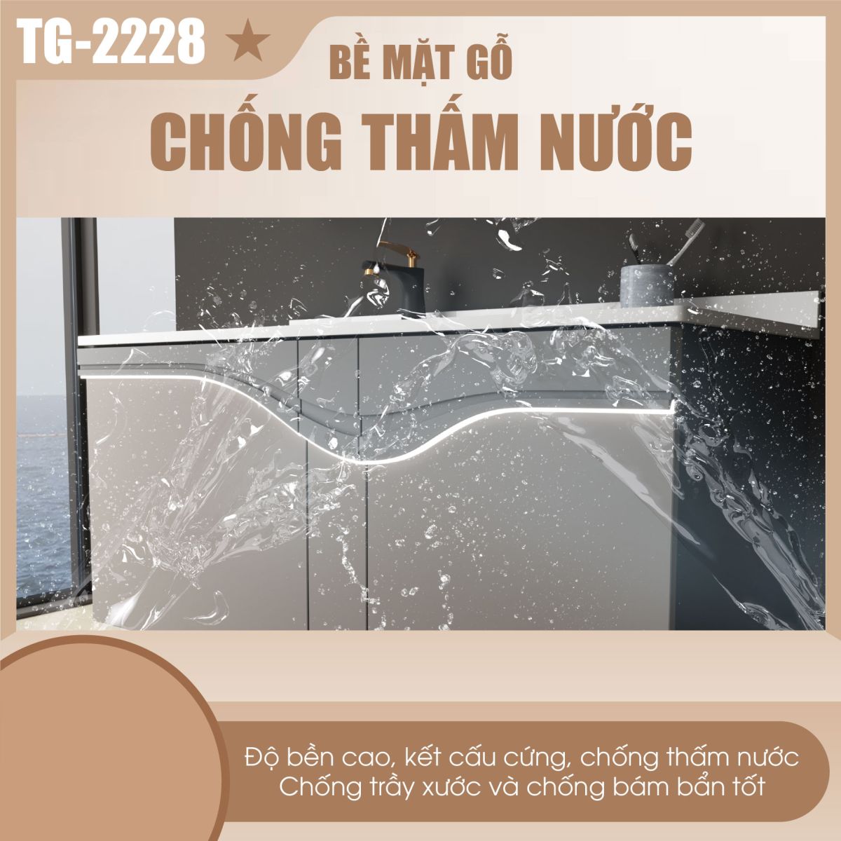 Tủ Lavabo Plywood Gương Đèn Led TG-2228