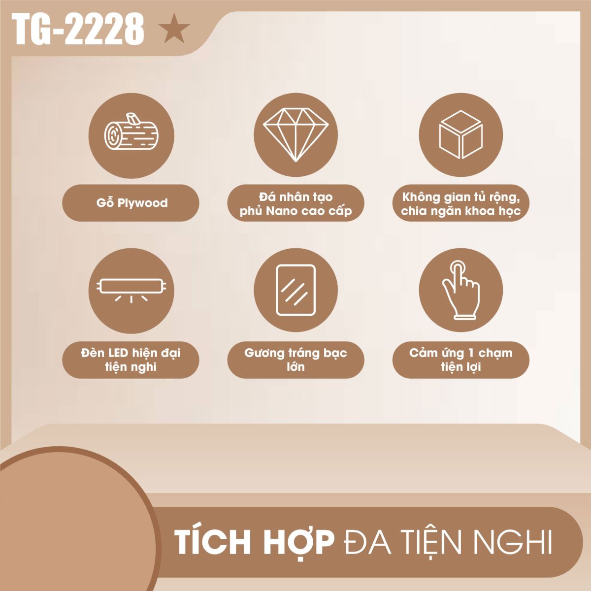 Tủ Lavabo Plywood Gương Đèn Led TG-2228 6