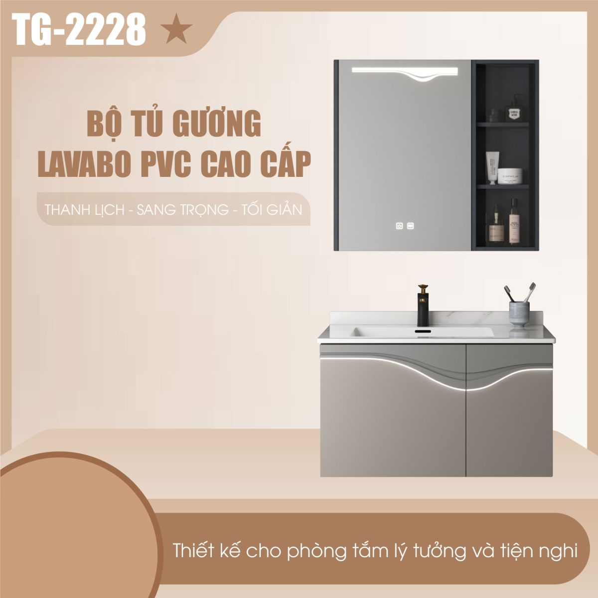 Tủ Lavabo Plywood Gương Đèn Led TG-2228
