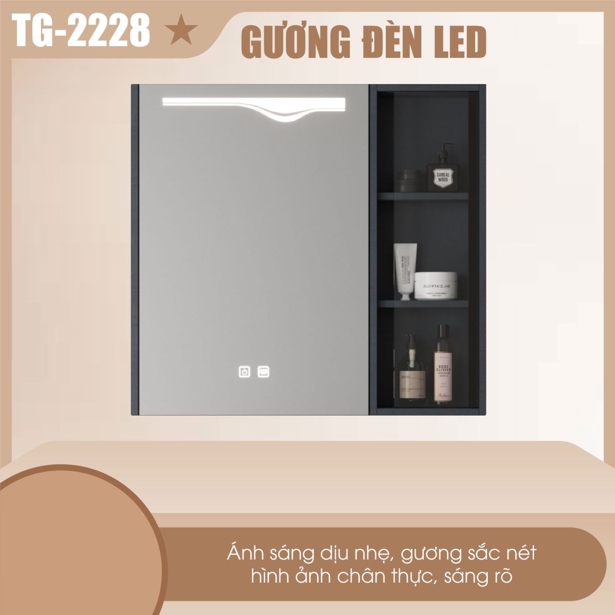 Tủ Lavabo Plywood Gương Đèn Led TG-2228 4
