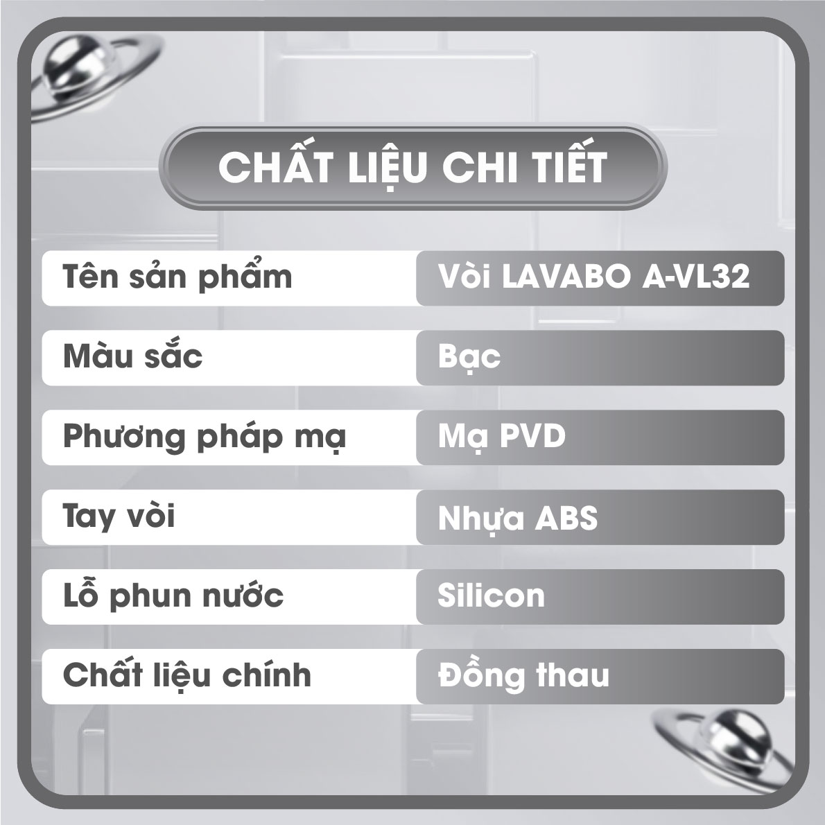 Chất liệu Vòi Lavabo Nóng Lạnh A-VL32