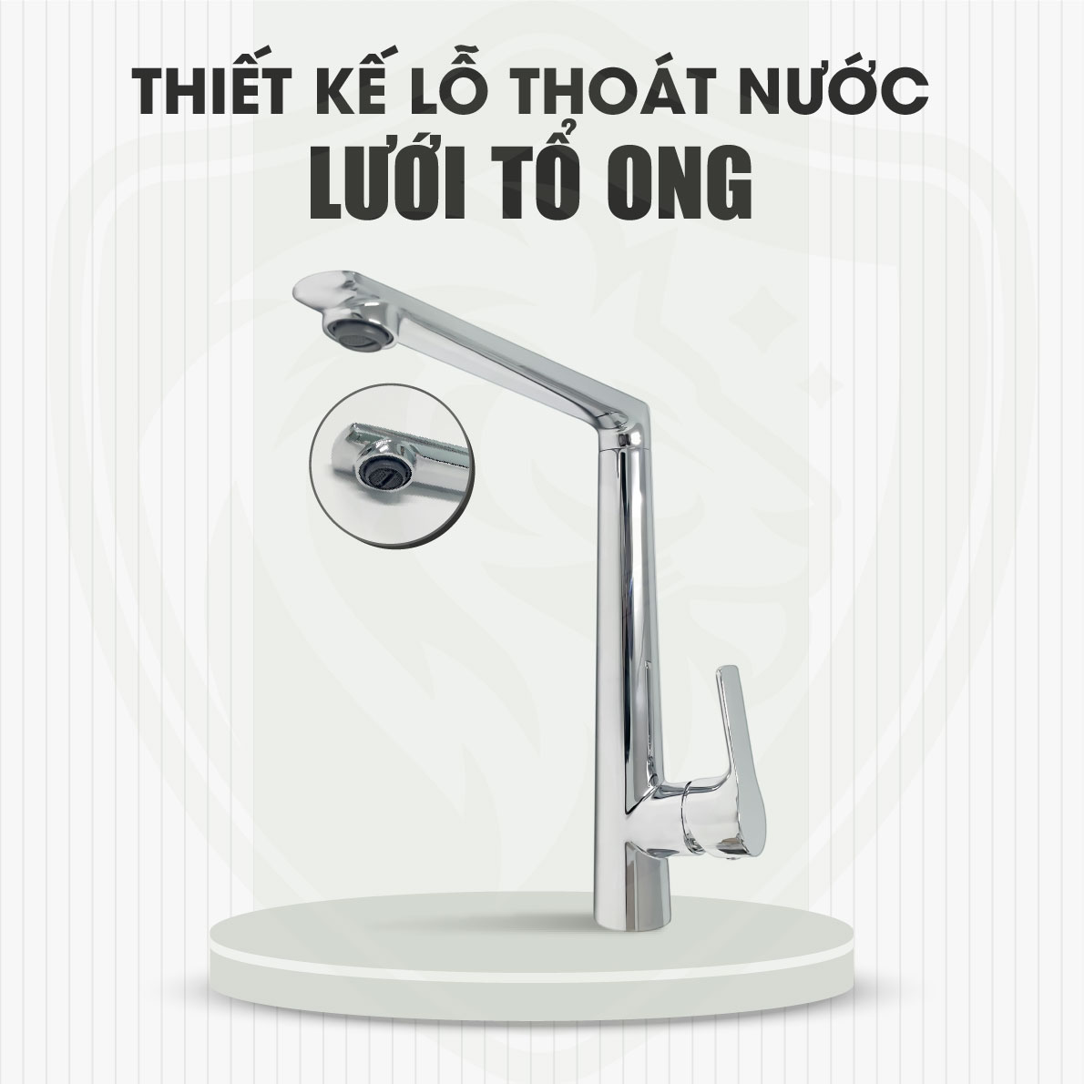 Vòi rửa chén đồng thau mạ crom A4013 thiết kế lỗ thoát nước dạng tổ ông, tạo dòng nước đều và mạnh