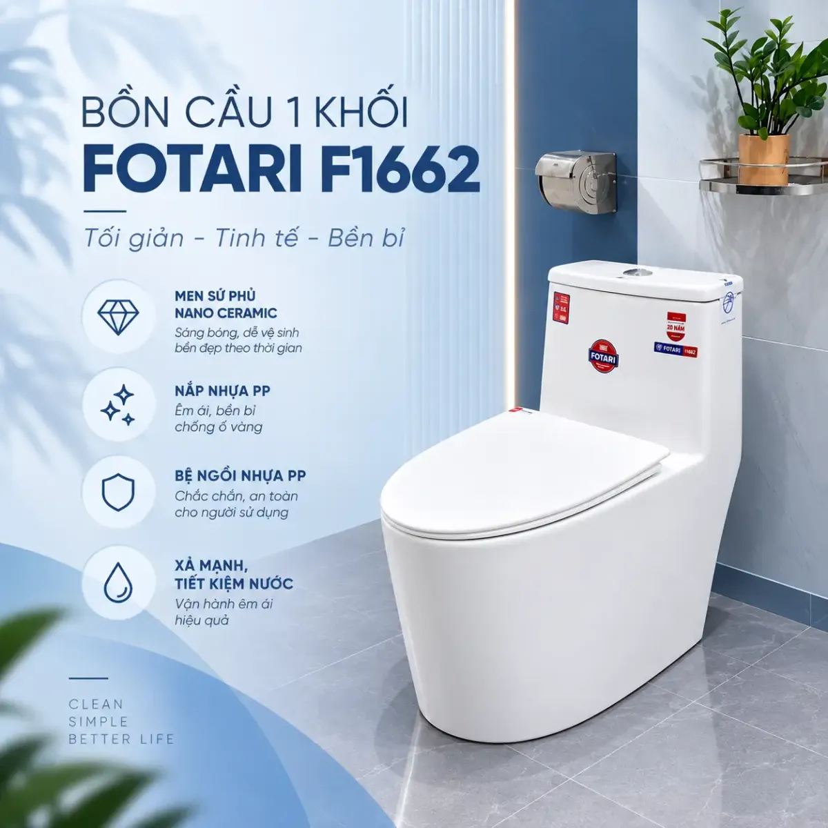 Bồn cầu nguyên khối nano ceramic F1662