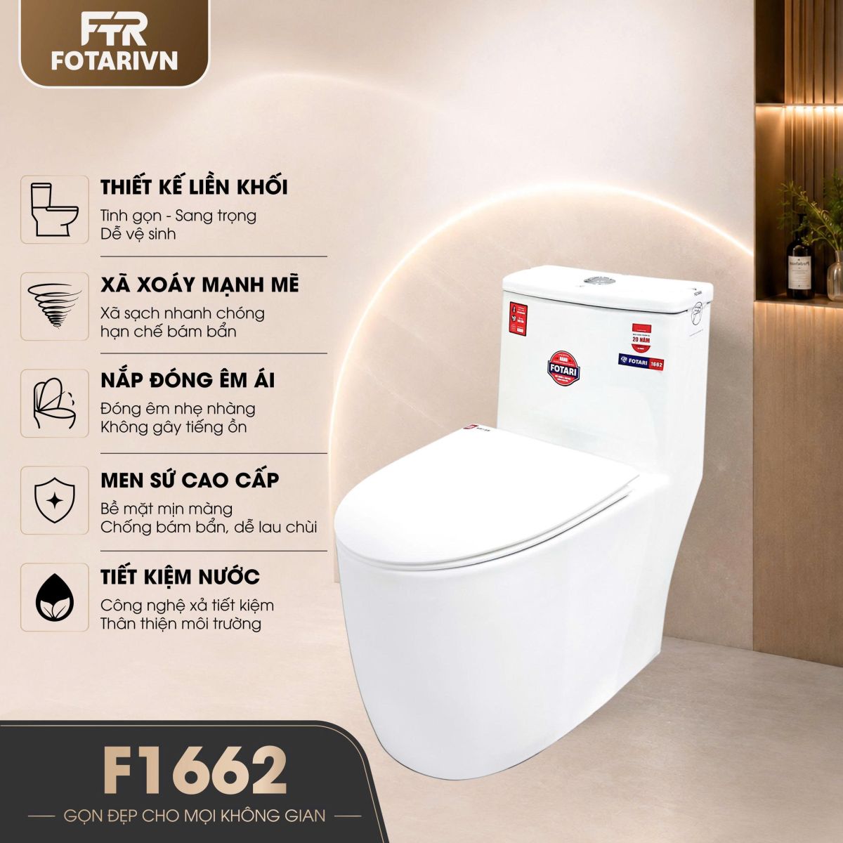 Bồn cầu Fotari nguyên khối Nano Ceramic Model 1662 