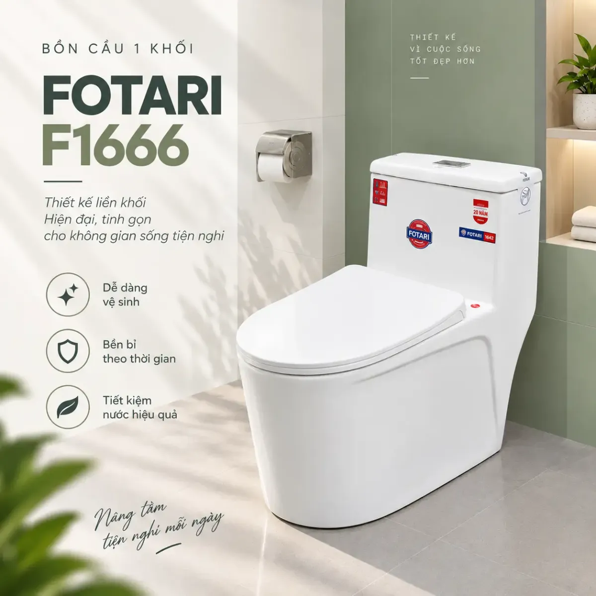 Bồn cầu nguyên khối nano ceramic F1666