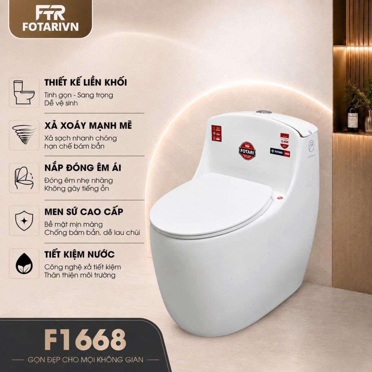 Bồn Cầu Sứ Fotari 1 Khối Nano Ceramic Model 1668