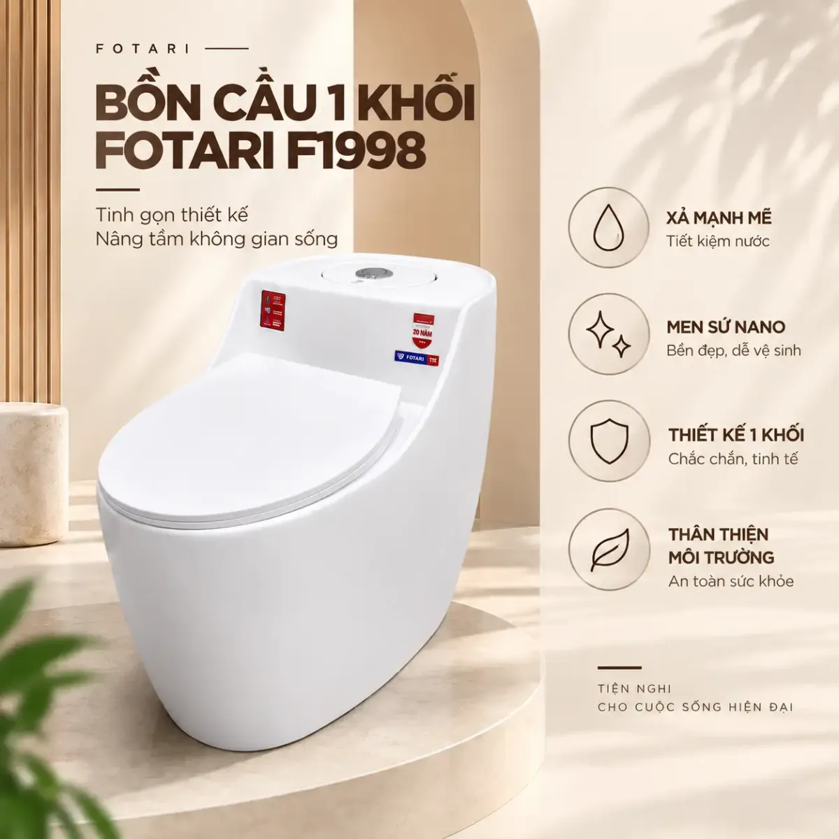 Bồn Cầu 1 Khối Men Sứ Fotari 1998