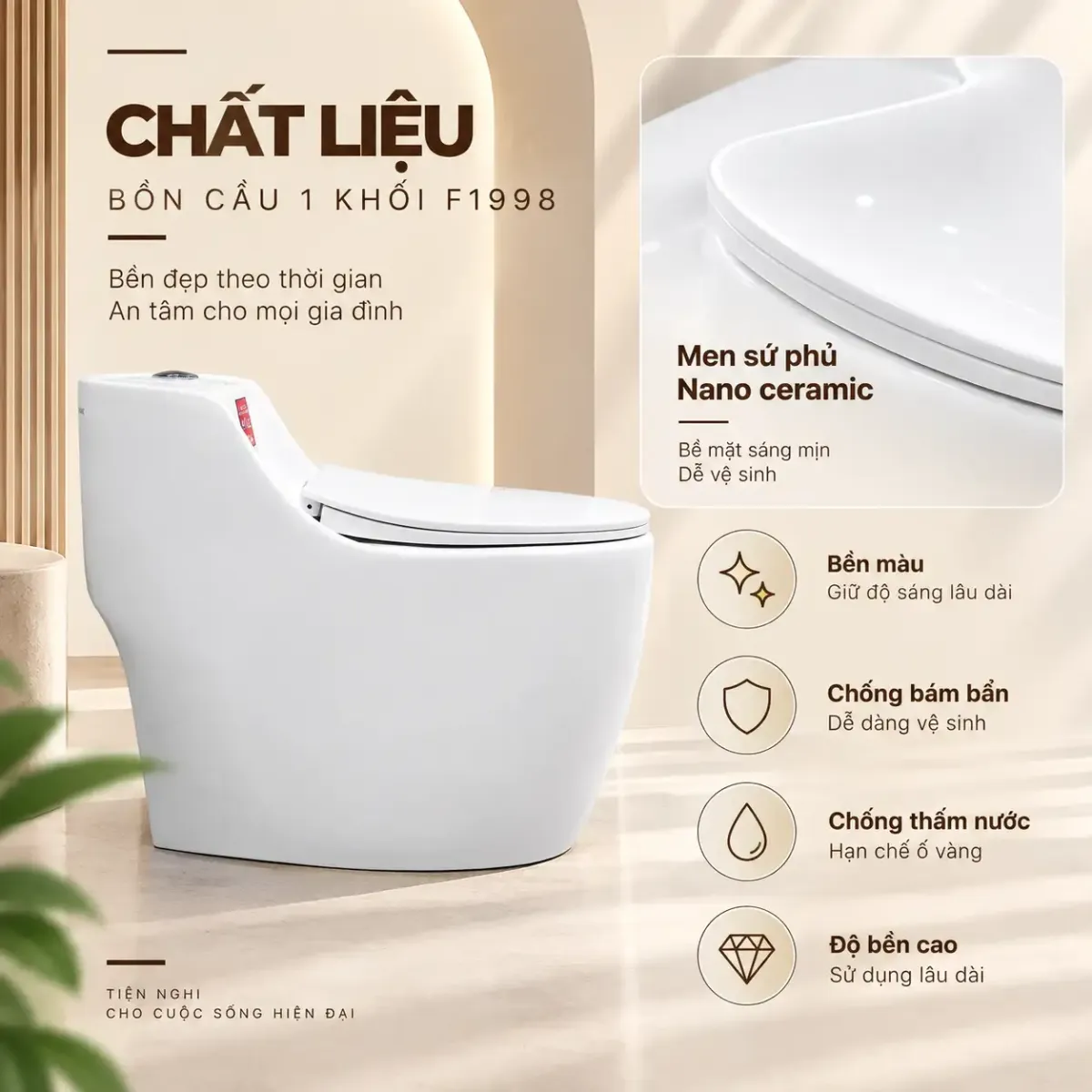 Bồn Cầu 1 Khối Men Sứ Fotari 1998