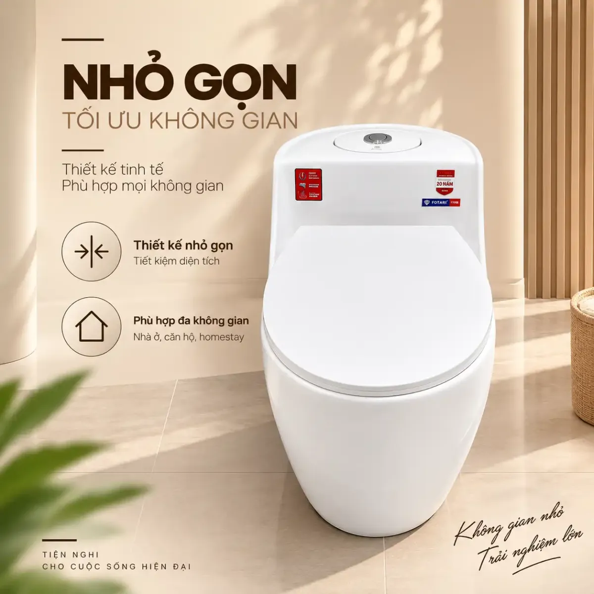 Bồn Cầu 1 Khối Men Sứ Fotari 1998