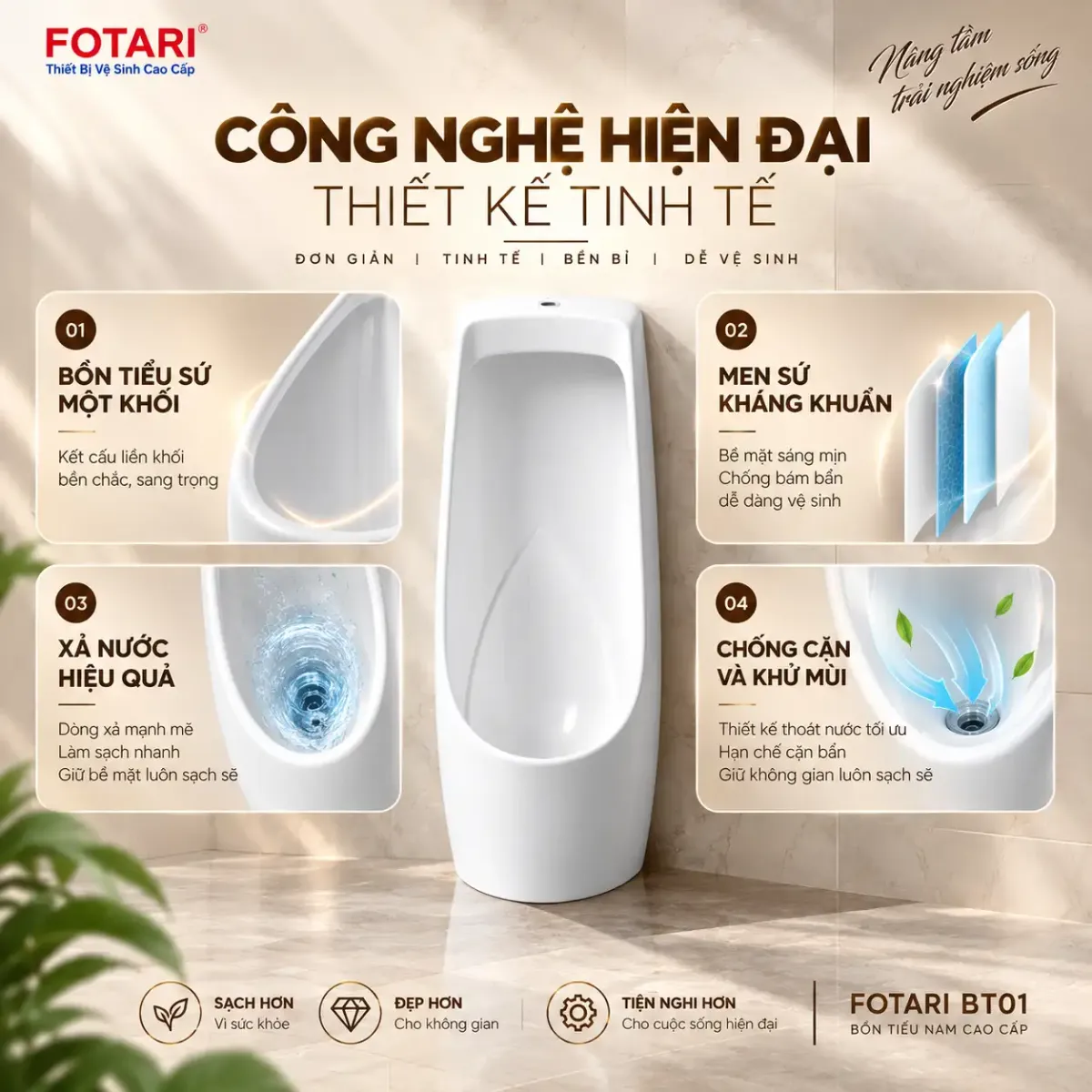 Bồn cầu nguyên khối nano ceramic BT01