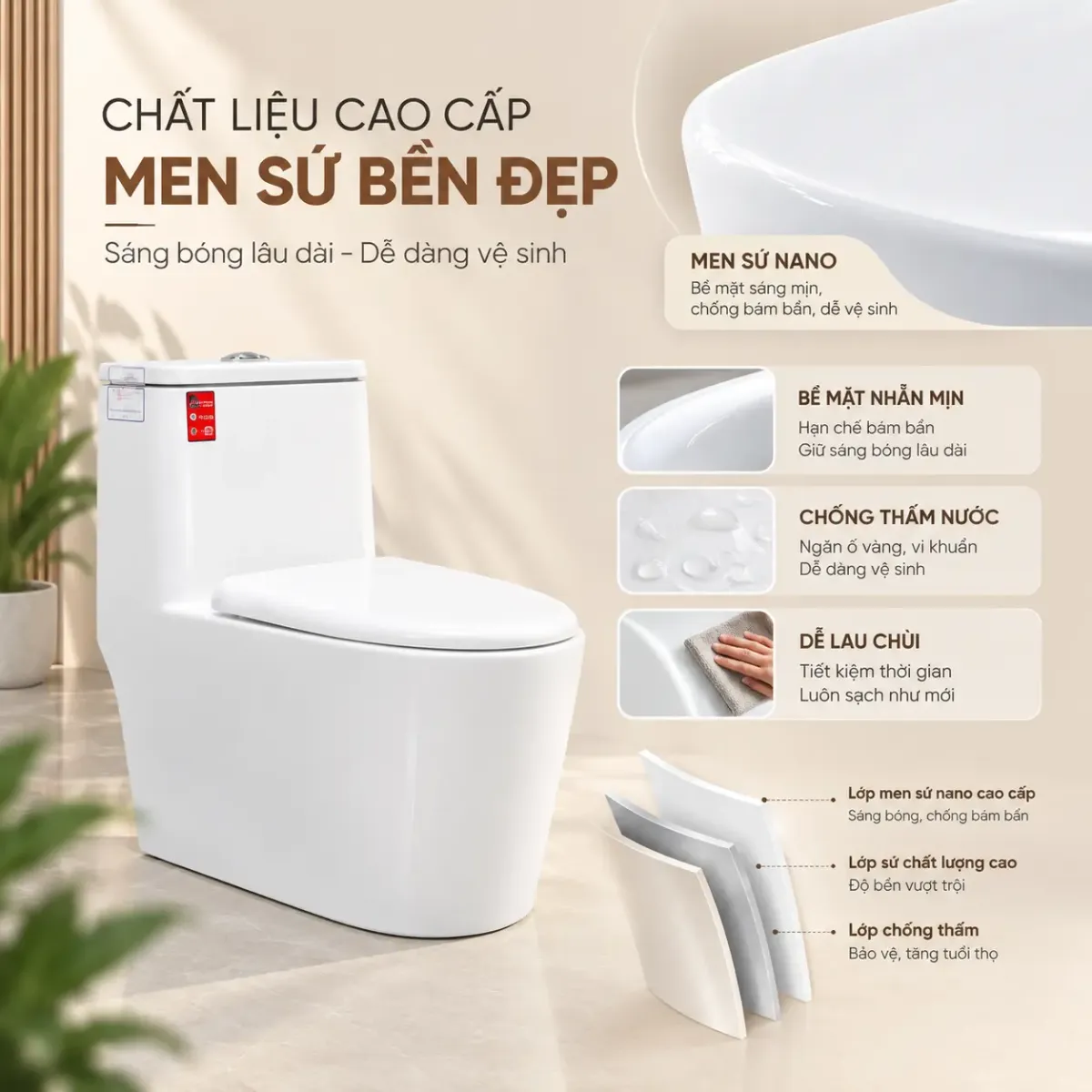 Bồn cầu nguyên khối nano ceramic A-1996