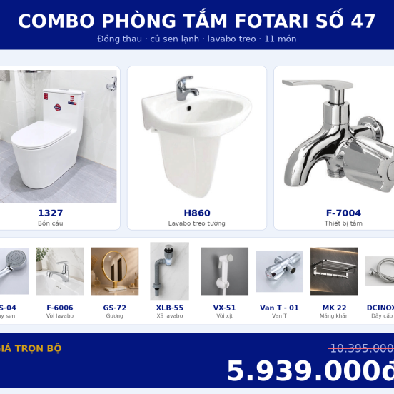Combo lạnh 08 — 11 món — lavabo treo tường — Đồng thau