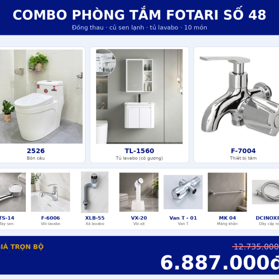Combo lạnh 11 — 10 món — tủ lavabo — Đồng thau