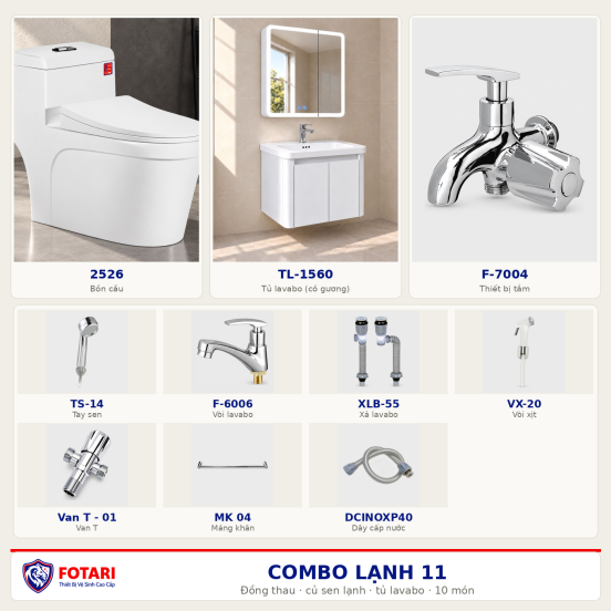 Combo lạnh 11 — 10 món — tủ lavabo — Đồng thau