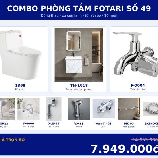 Combo lạnh 14 — 10 món — tủ lavabo — Đồng thau