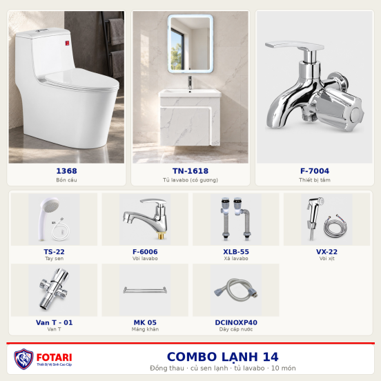Combo lạnh 14 — 10 món — tủ lavabo — Đồng thau