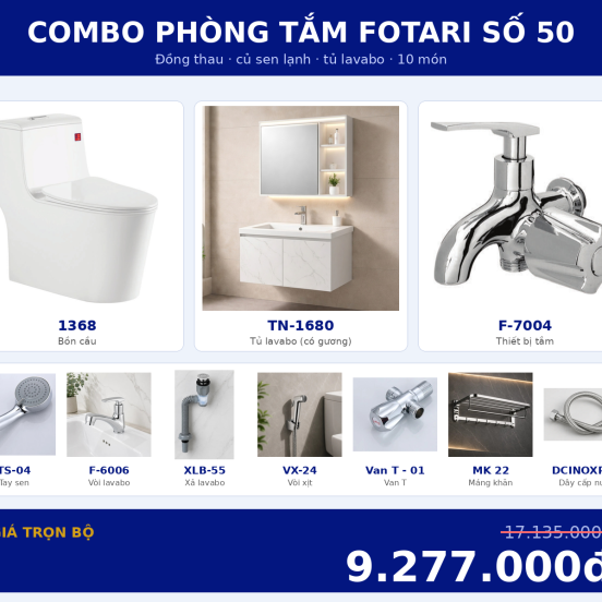 Combo lạnh 19 — 10 món — tủ lavabo — Đồng thau