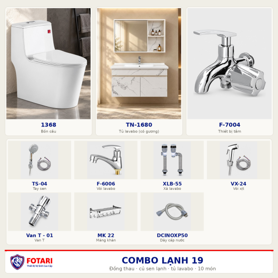 Combo lạnh 19 — 10 món — tủ lavabo — Đồng thau