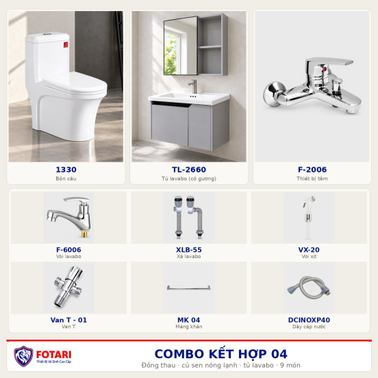 Combo kết hợp 04 — 9 món — tủ lavabo — Đồng thau