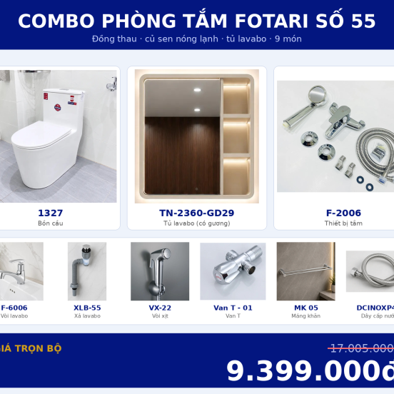 Combo kết hợp 17 — 9 món — tủ lavabo — Đồng thau