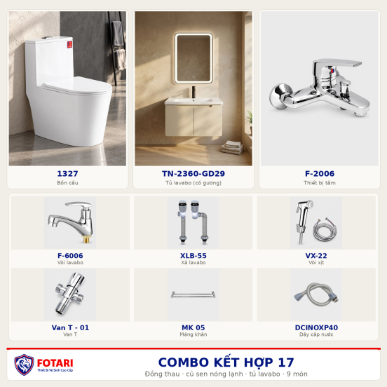 Combo kết hợp 17 — 9 món — tủ lavabo — Đồng thau