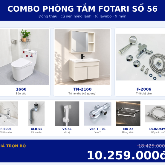 Combo kết hợp 20 — 9 món — tủ lavabo — Đồng thau