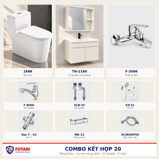 Combo kết hợp 20 — 9 món — tủ lavabo — Đồng thau