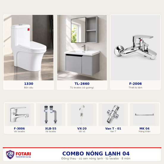 Combo nóng lạnh 04 — 8 món — tủ lavabo — Đồng thau