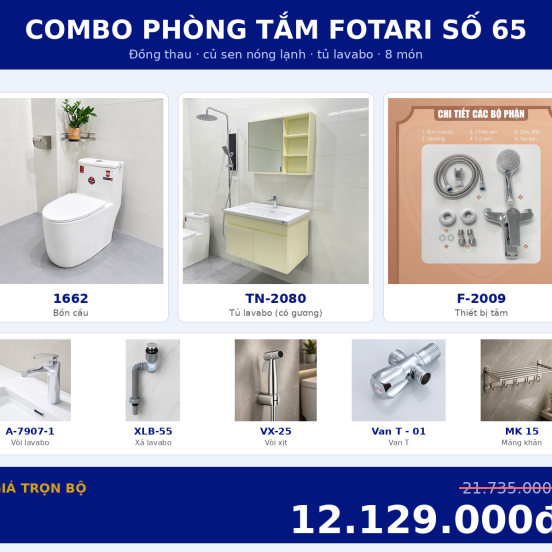 Combo nóng lạnh 31 — 8 món — tủ lavabo — Đồng thau