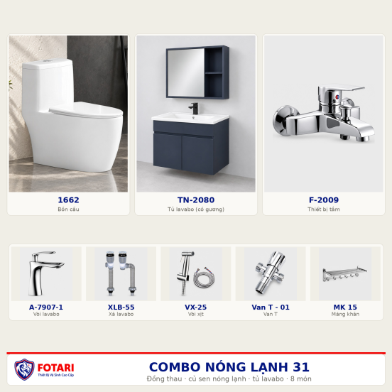 Combo nóng lạnh 31 — 8 món — tủ lavabo — Đồng thau