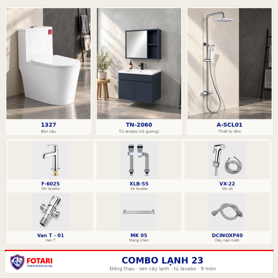 Combo lạnh 23 — 9 món — tủ lavabo — Đồng thau