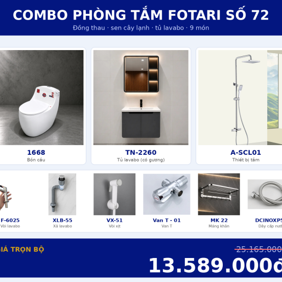 Combo lạnh 24 — 9 món — tủ lavabo — Đồng thau