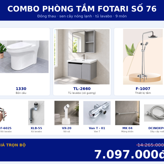 Combo kết hợp 11 — 9 món — tủ lavabo — Đồng thau