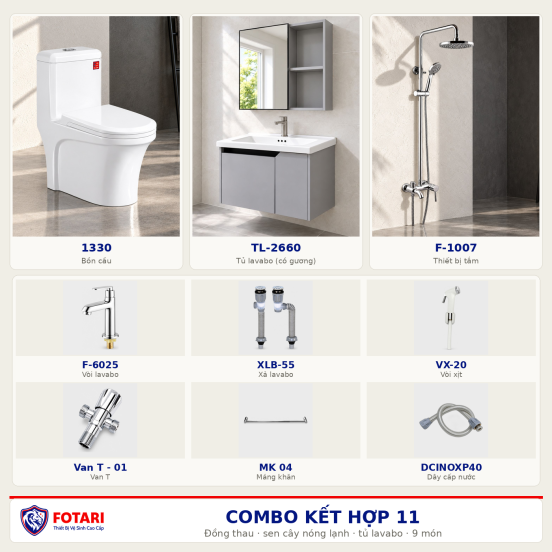 Combo kết hợp 11 — 9 món — tủ lavabo — Đồng thau