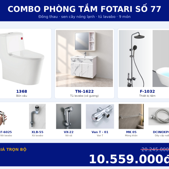 Combo kết hợp 21 — 9 món — tủ lavabo — Đồng thau