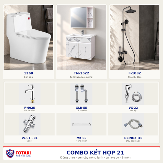 Combo kết hợp 21 — 9 món — tủ lavabo — Đồng thau
