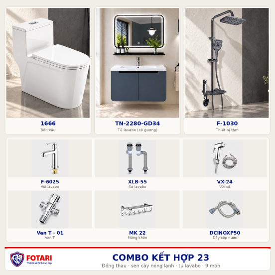 Combo kết hợp 23 — 9 món — tủ lavabo — Đồng thau