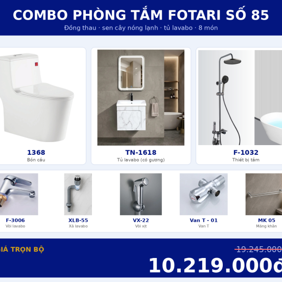 Combo nóng lạnh 23 — 8 món — tủ lavabo — Đồng thau
